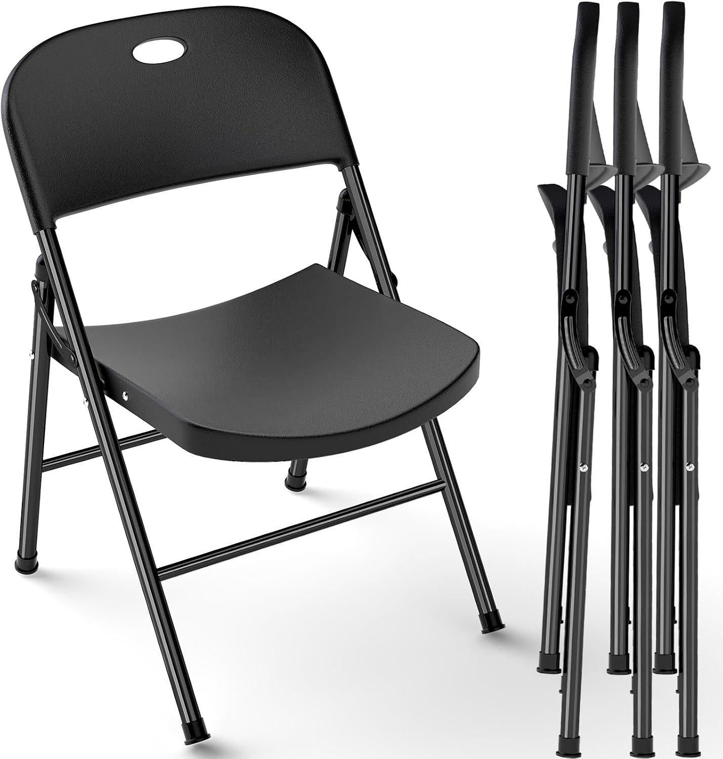 RUIE 4 Pack Folding Chairs, Foldable Plastic Chair with Reinforced Steel Frame, Portable Foldable Chairs Black Folding Chair for Indoor Outdoor Dining Party Event Wedding Meeting Room Garden Office