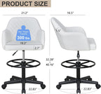 VECELO PU Leather Drafting Chair with Low Back and Footrest Ring, Height Adjustable, Swivel Rolling Wheels, for Drawing/Standing Desk/Office, White