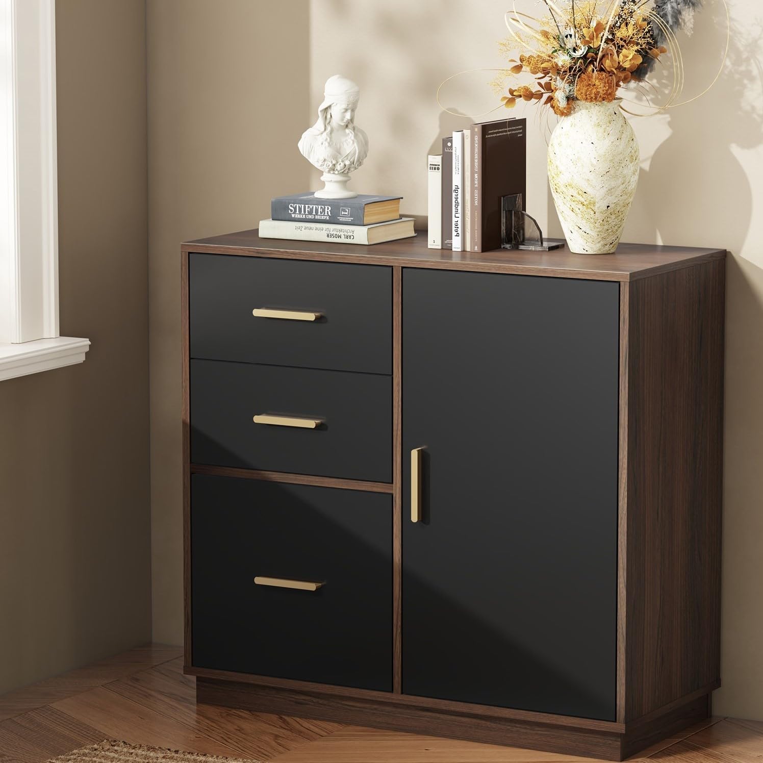 ModernMate 3 Drawer Office File Cabinet with Shelves, MDF Home Office Organizer, Compact Filing Cabinet for Bedroom Living Room, Adjustable Shelf, Anti-Tip Kit Included, 31.5" W x 13.8" D x 30" H