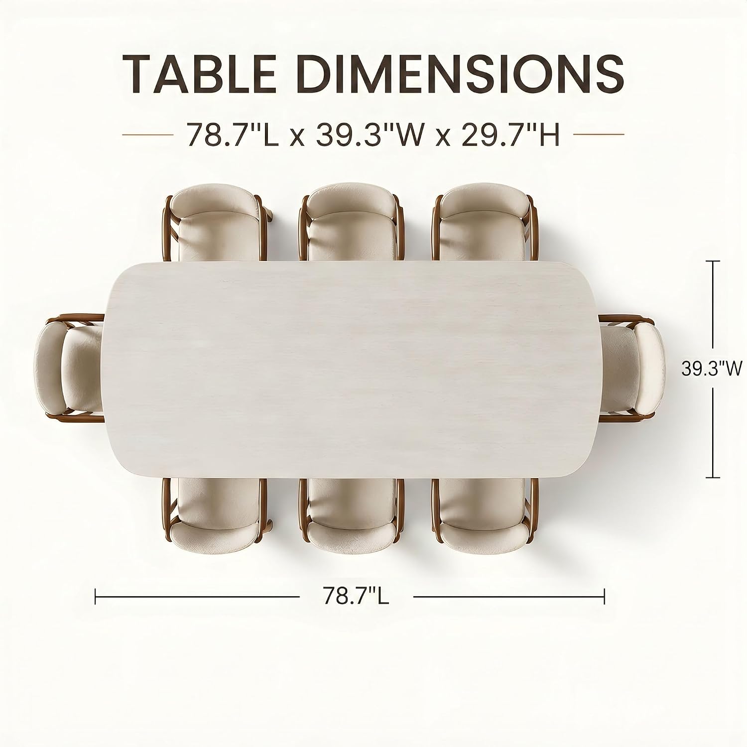 Honyee Sintered Stone Dining Table for 6–8, 78.7" Rectangular Kitchen Table, Real Travertine Top, Rounded Corners, Walnut Pedestal Base, Large Modern Dining Room Table