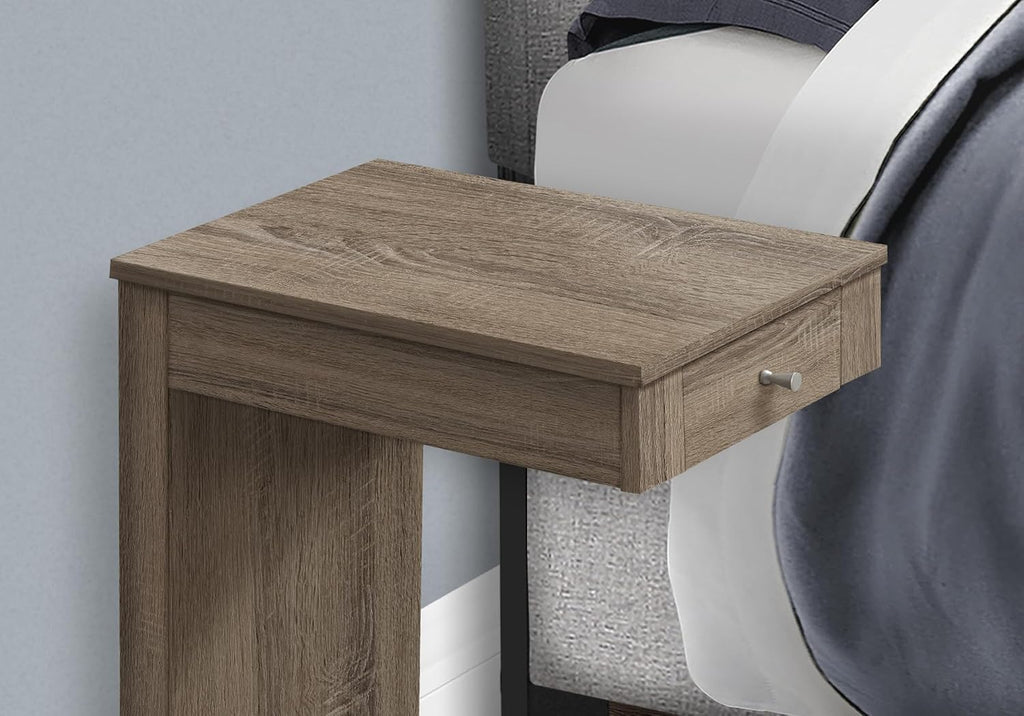 Accent Table, C Shaped, End, Side, Snack, Storage Drawer, Living Room, Bedroom, Brown Laminate,