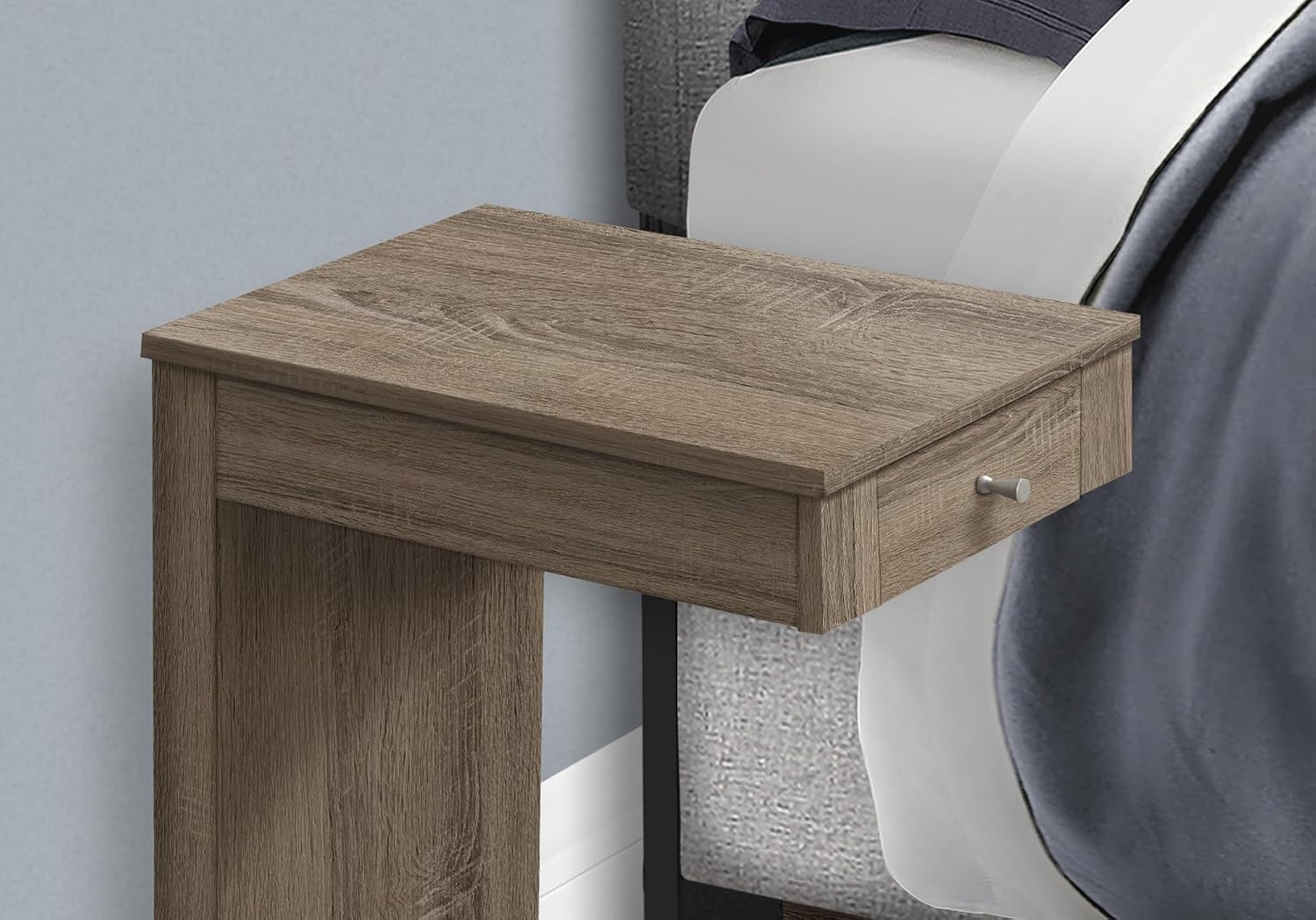 Accent Table, C Shaped, End, Side, Snack, Storage Drawer, Living Room, Bedroom, Brown Laminate,