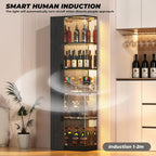 VersionTECH. Glass Display Cabinet with RGB Lights, 5-Tier Curio Cabinets with Glass Doors for Collectibles, Display Case with Adjustable Shelves, Human Sensor, Charging Station, Mirror Backing, Black