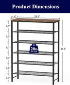 Kitsure Shoe Rack for Closet, Rustic Brown Shoe Organizer with Leveling Feet, Sturdy & Rust-Proof Shoe Storage for Entryway, Bedroom, Living Room, 29.5" x 11.4" x 38.2", Brown