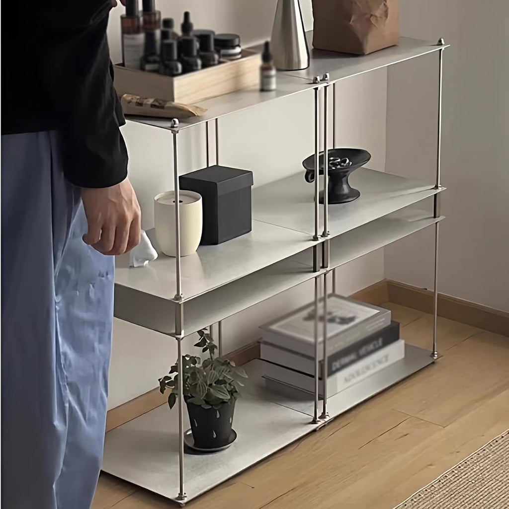 2 Tier Stainless Steel Side Table,Modular Stainless Steel Shelving Unit, Metal Storage Shelf Rack for Livingroom,Bedroom,Kitchen,Bathroom,Easy to Assemble