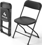 Folding Chairs 4 Pack, Outdoor Plastic Sturdy Metal Folding Chairs for Outside Indoor, Portable 350 lbs Capacity Heavy Duty Foldable Commercial Seating for Picnic, Party, Patio, Office, Black Color
