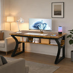 AZN Computer Desk, 47 X 20 inch Computer Desk, Office Desk w/Storage, Large Legroom, Sturdy Metal Frame, Home Office Desks for Gaming Study Writing Work, Waterproof, Scratch-Resistant, Rustic Brown