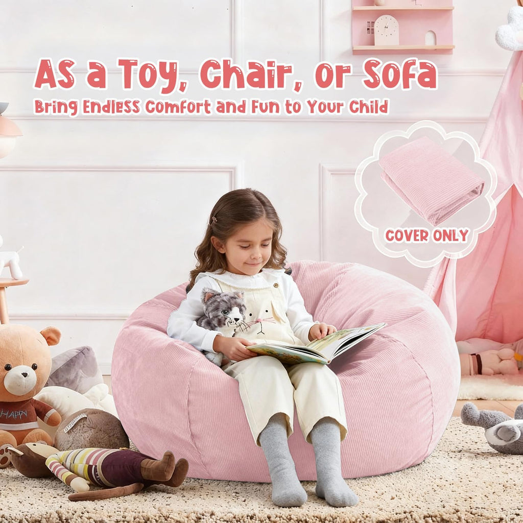 Bean Bag Chair Cover (No Filler) for Kids and Adults,Beanbag Stuffed Animal Storage Without Filling Plush Toys Holder and Organizer Soft Premium Corduroy 200L (Pink)