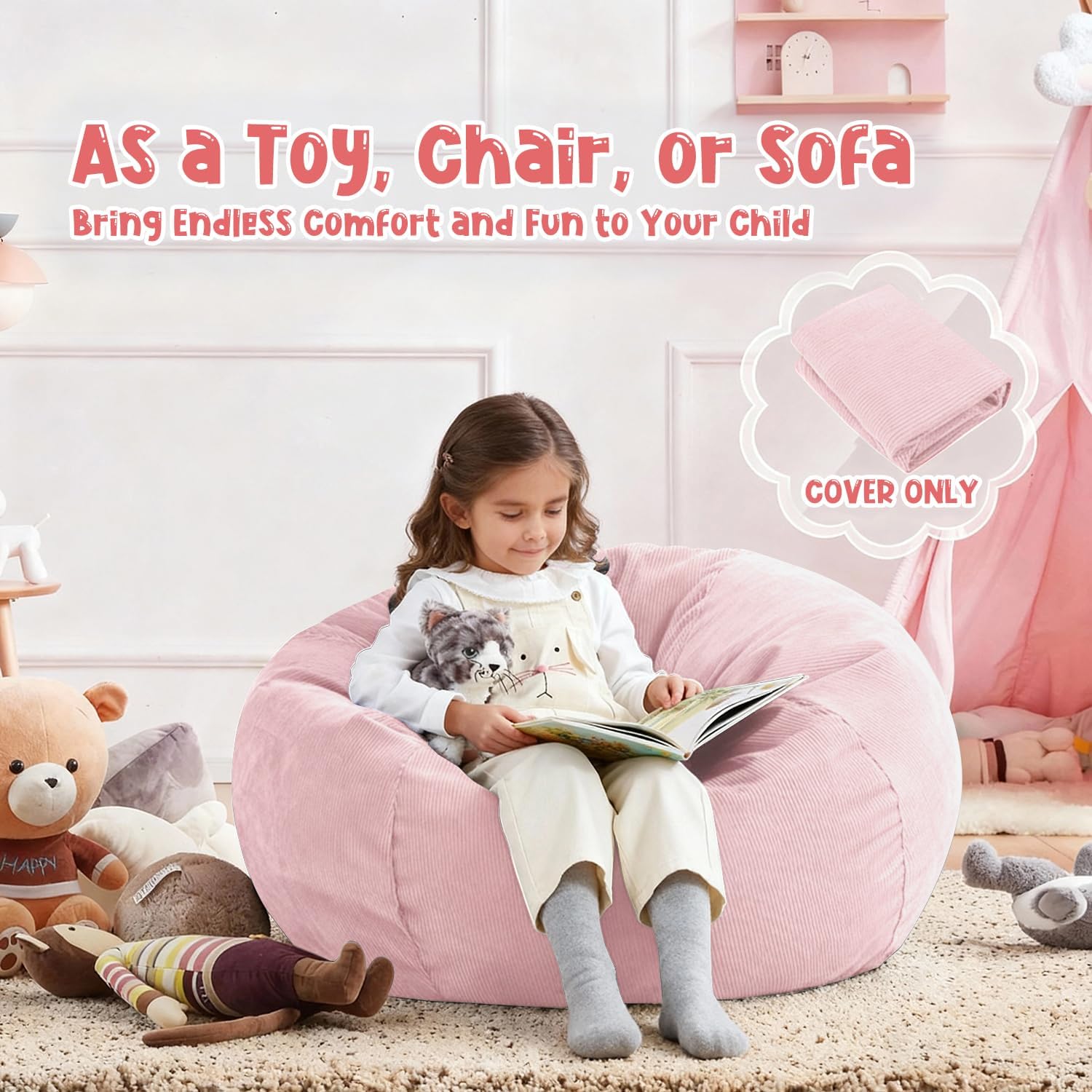 Bean Bag Chair Cover (No Filler) for Kids and Adults,Beanbag Stuffed Animal Storage Without Filling Plush Toys Holder and Organizer Soft Premium Corduroy 200L (Pink)