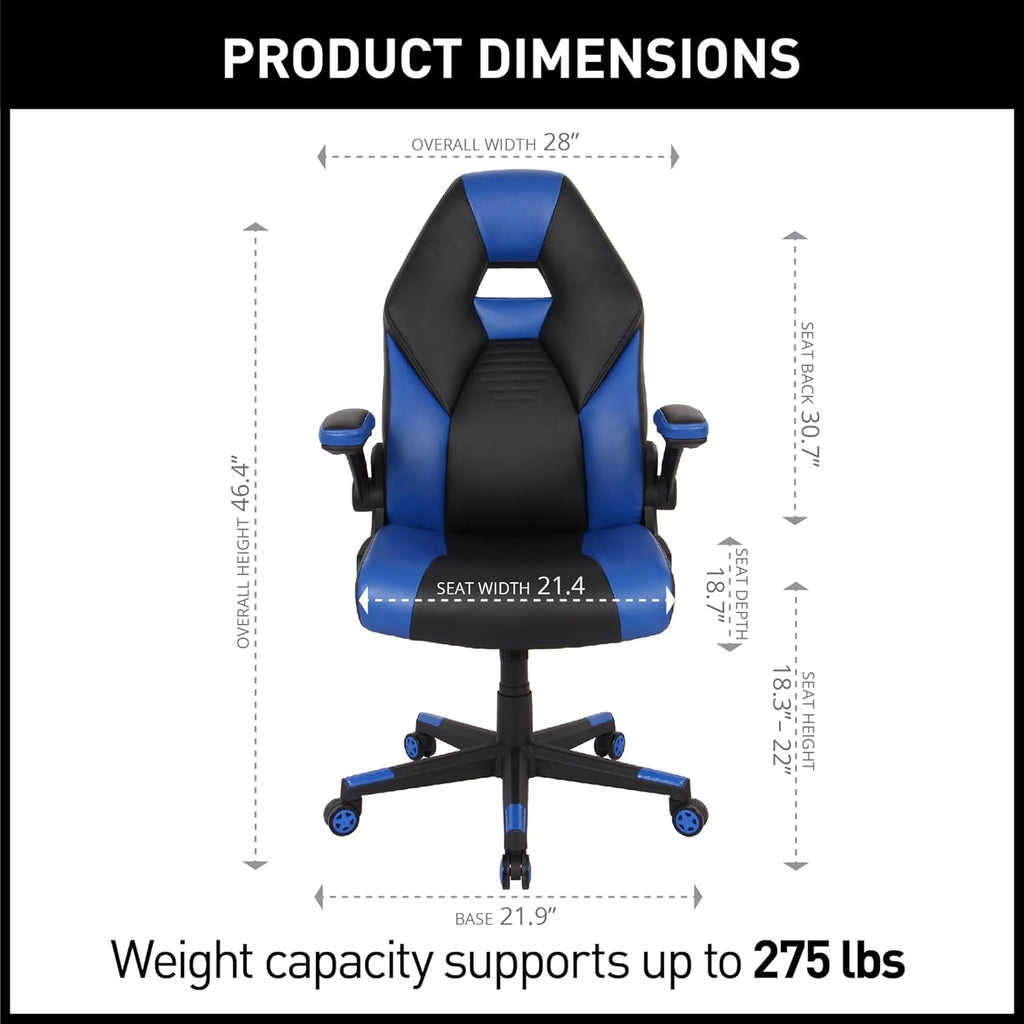RS Gaming™ RGX Faux Leather High-Back Gaming Office Chair, Black/Blue, BIFMA Compliant