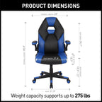 RS Gaming™ RGX Faux Leather High-Back Gaming Office Chair, Black/Blue, BIFMA Compliant