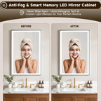 24X30 Inches Framed Medicine Cabinet with Lights, Bathroom Medicine Cabinet with 3-Color/Dimmable, Anti-Fog, Plug-in & Hardwired, Surface Mount & Recessed
