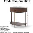 Knocbel Half Moon Console Table with Wave-Pattern Door, Semi-Circle Sofa End Table with 2 Storage Drawers and Bottom Shelf for Entryway Living Room, 31.5" W x 15.75" D x 32.3" H, Brown