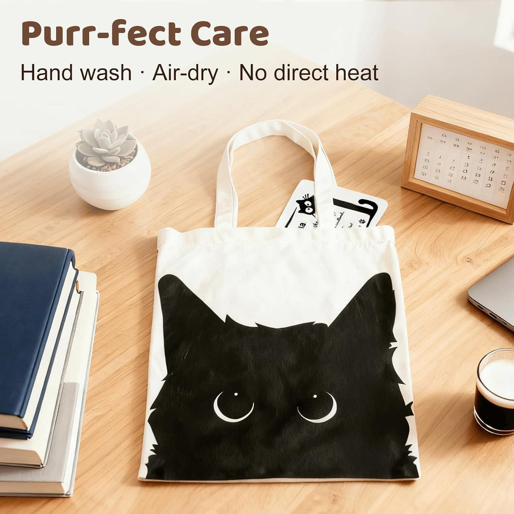 Yivona Canvas Tote Bag for Women, 100% Cotton Cat Tote for Shopping, Travel, School, Gift for Girls, Book Lover, Birthday