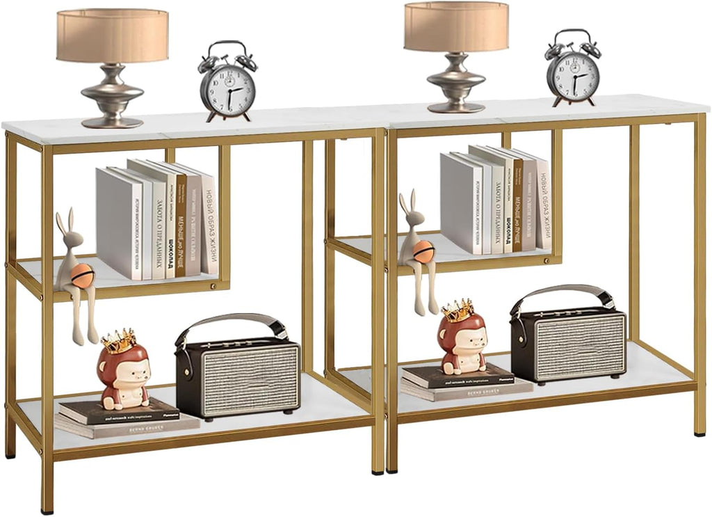 AT-VALY 3-Tier End Table,Nightstand for Living Room, Bedroom, Office, Bathroom (Gold)