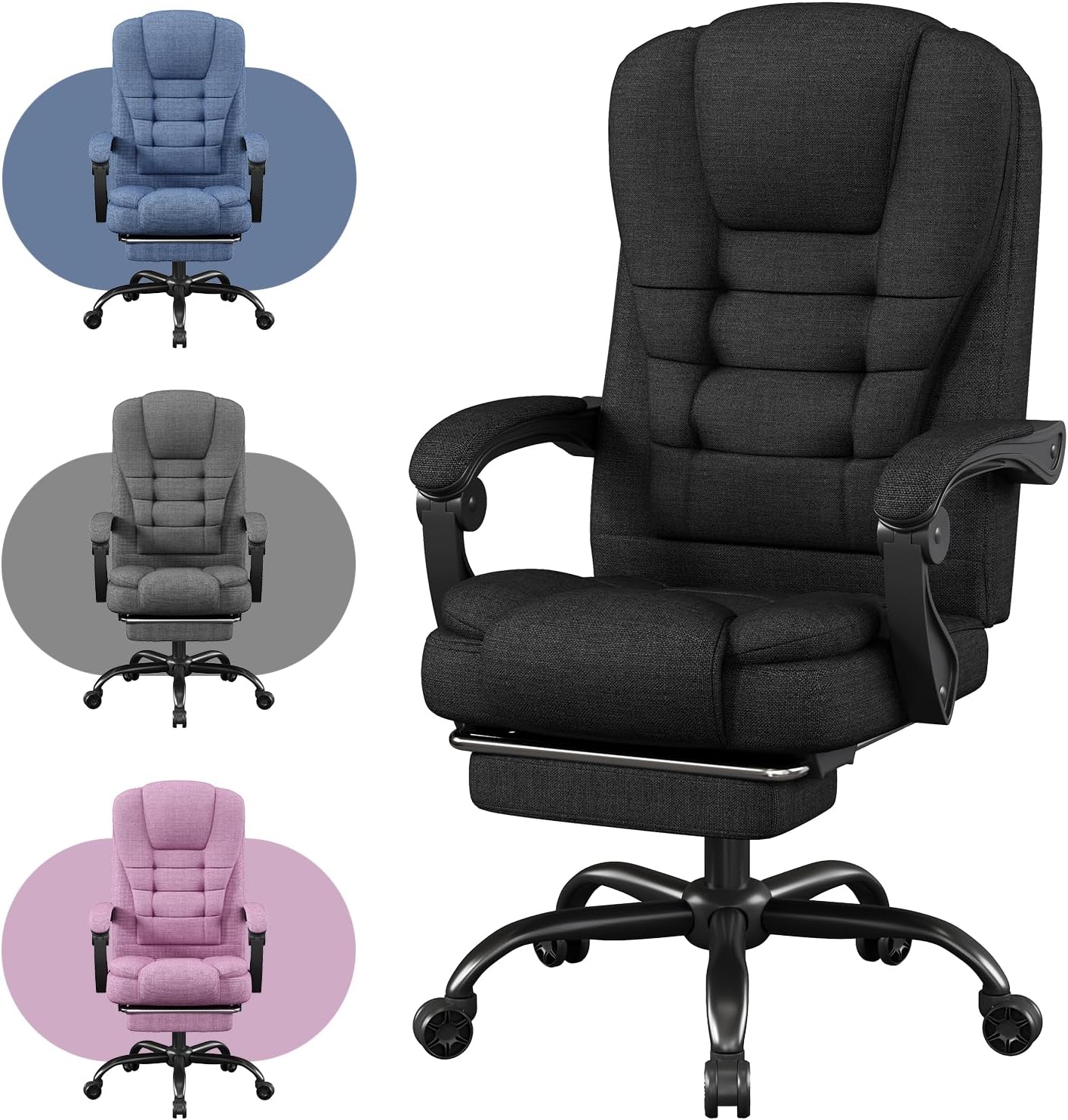 Office Chair, Fabric Gaming Chair with Footrest, Executive Comfortable Computer Desk Chairs, 360° Swivel Base & Height Adjustable Reclining Ergonomic Task Chair for Adults, Gamer Chair & Silla Gamer