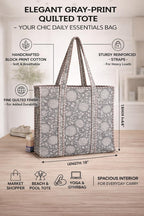Cotton Tiger Block Print Tote Bag, Indian Handmade Shopping Shoulder Bag, Unisex Market Daily Use