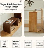 Solid Wood C Shaped Side Table for Couch, Space-Saving End Table, Narrow Snack Tray for Sofa Bed, Versatile Uses As Shoe Bench Coffee Table Footstool(11.81×13.94×25.59in, Natural Wood Color)