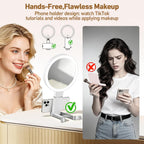 30X Travel Magnifying Mirror with Light, Height Adjustable Vanity Mirror with Phone Holder Stand, Portable Compact Handheld Makeup Mirror with Smart Display for Travel, Bedroom & Daily Makeup Use