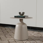 Outdoor Round Side Table, Mid Century Modern Style, Weather Resistant Rust Resistant Aluminum Base, Ideal for Garden, Pool, Patio, Balcony, Living Room, 19.5" x 18.3",Champagne