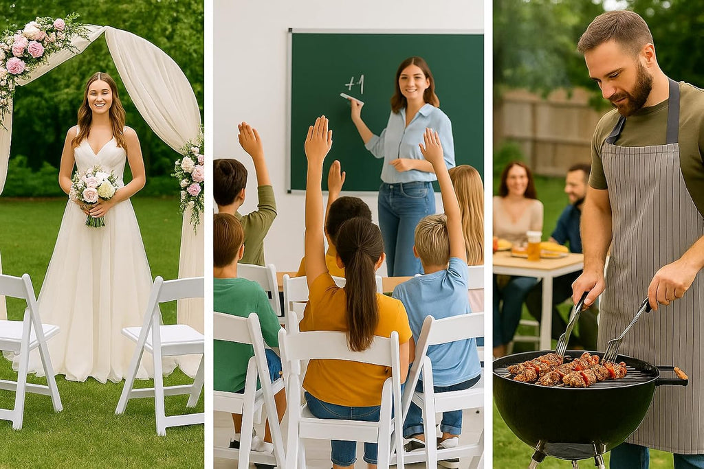 BTEXPERT Set of 8 White Resin Folding Chairs with Vinyl Padded Seat, 1000 lb Static Capacity, Stackable Commercial Grade, Indoor Outdoor for Wedding Event Church