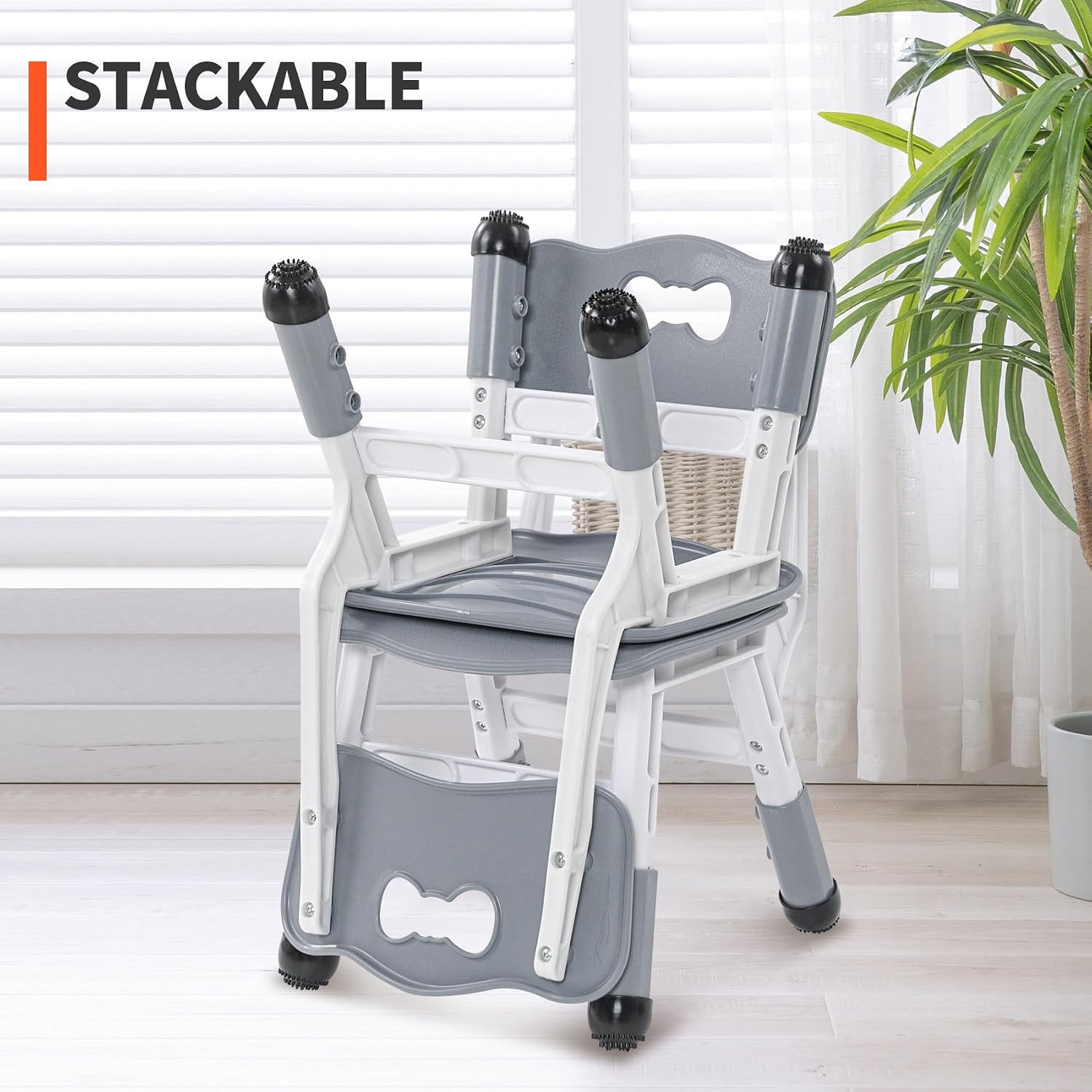 UNICOO Kids Chair, Height Adjustable Toddler Chair, Stackable Children Classroom Chair for Preschool, Daycare, Playroom and Home, Non-Slip Learning Chair (Gray, Set of 4)