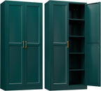 SteeLoong Kitchen Pantry Cabinet,71”Green Metal Pantry Storage Cabinets with Doors and 4 Adjustable Shelves,Kitchen Cabinet with 2 Gold Handles,Tall Cabinet for Livingroom, Bathroom