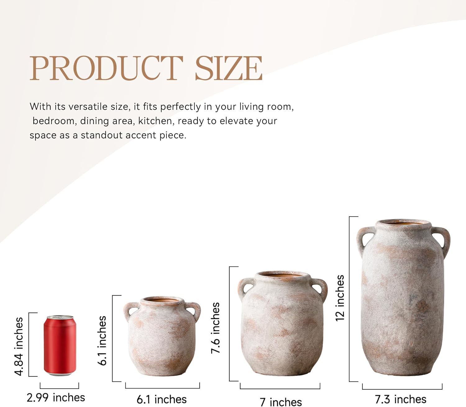 Ceramic Flower Vase Home Decor - 7.6 Inch Farmhouse Rustic Table Vases with Handle Living Room Decoration Decorative Vintage Pottery for Kitchen Shelf Coffee Dining Bookshelf Fireplace Centerpiece
