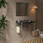 36'' Console Bathroom Sink, Freestanding Console Sink With Stainless Brushed Chrome Legs, Modern Bathroom Vanity with 3 Tap Holes, Black with Silver