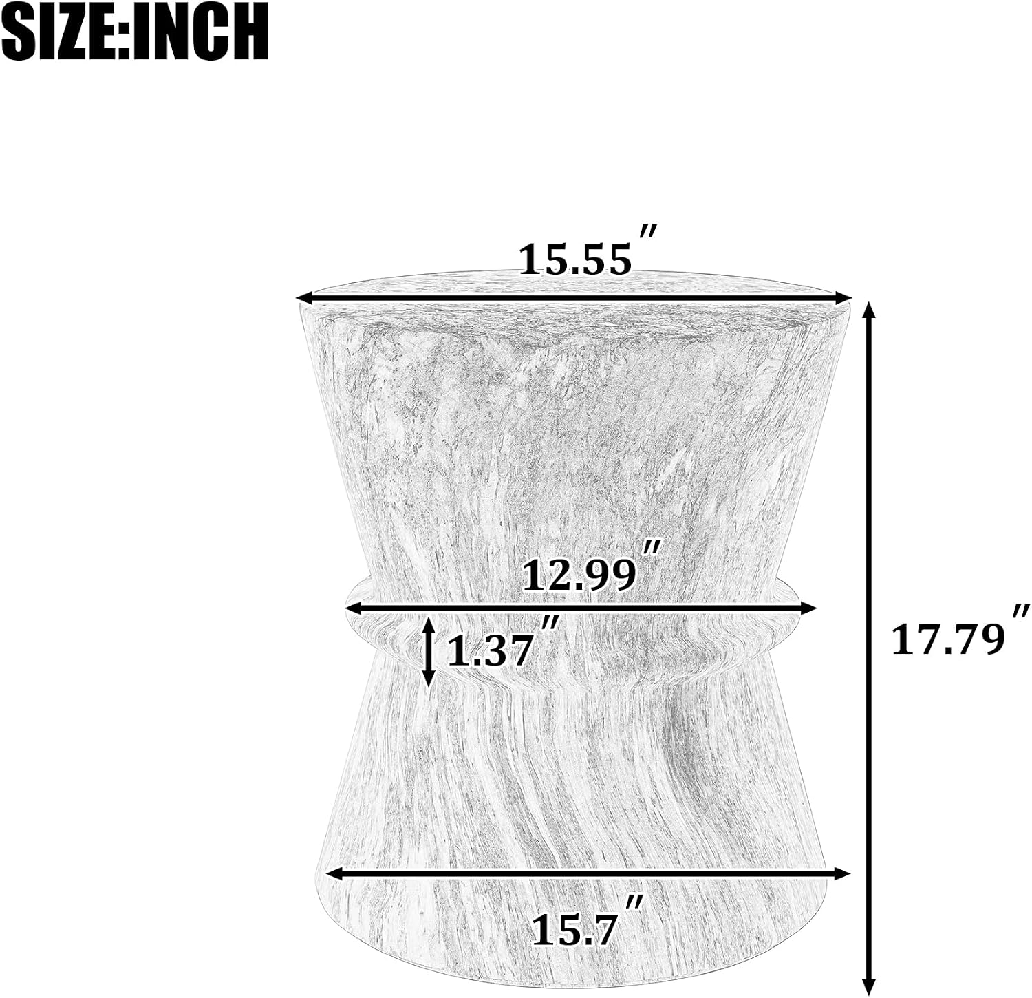 15.55" Hourglass Shape Side Table,Concrete Contemporary Lightweight Accent Table with Simulated Stone Texture,End Table for Living Room,Garden,Outdoor,Indoor,Amber