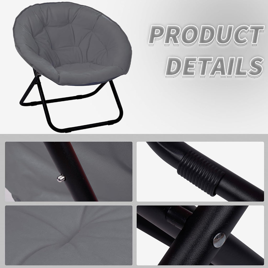 Folding Faux Fur Saucer Chair,Portable Folding Soft Moon Chair for Bedroom, Dorm Rooms, Apartments, Lounging, Garden and Courtyard, Grey