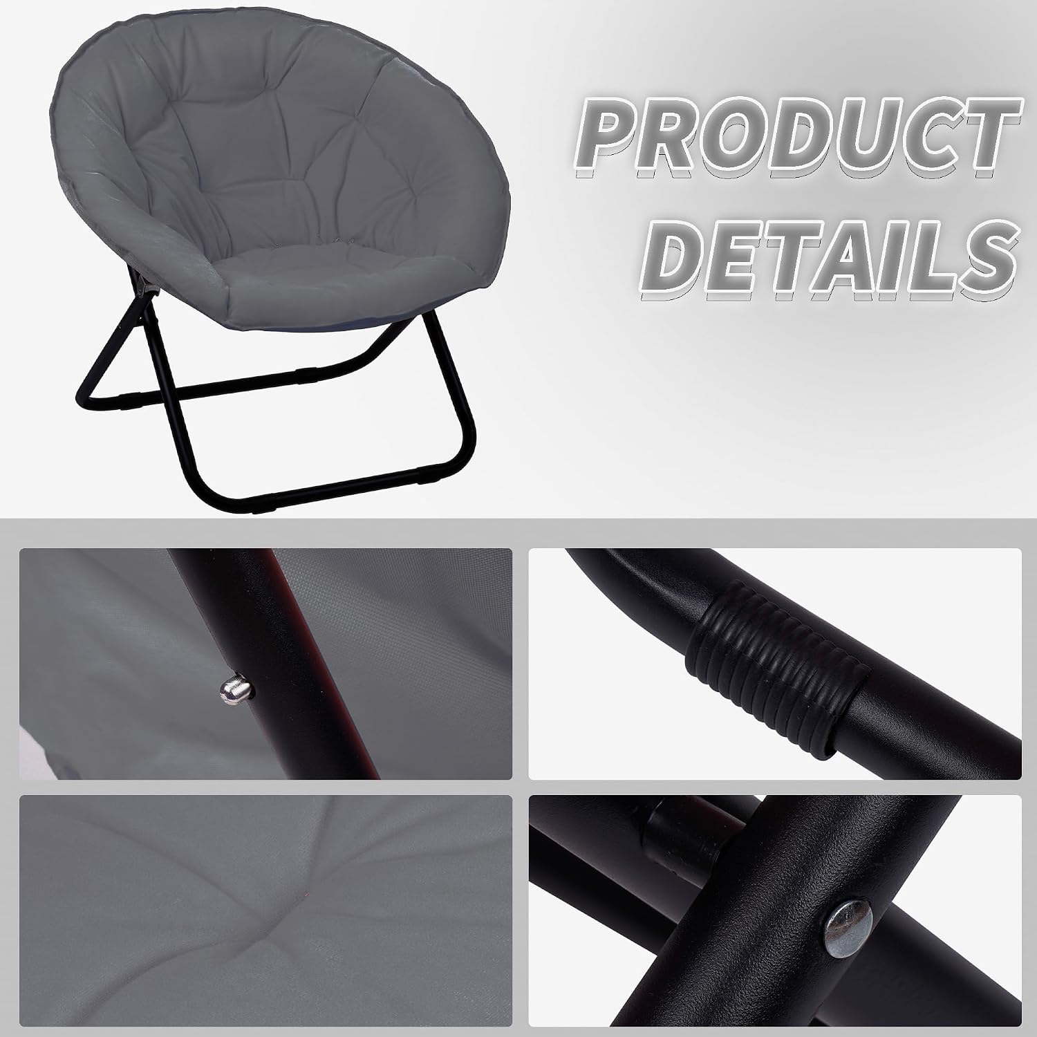 Folding Faux Fur Saucer Chair,Portable Folding Soft Moon Chair for Bedroom, Dorm Rooms, Apartments, Lounging, Garden and Courtyard, Grey