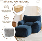 Oversized Bean Bag Chair with Ottoman, Bean Bag Couch with 2 Side Pockets, Corduroy Boneless Couch Chair in a Box, Comfy Lounge Chair for Living Room, Bedroom, Dorm, Blue