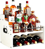 4-Tier Wood Display Shelf Wine Rack for 16 Bottles Wood Coffee Syrup Organizer with Handles Home Whiskey Shelf Retro Mini Liquor Cabinet Spice Rack Coffee Bar Shelves, White