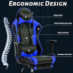 Gaming Chair, High Back PU Leather Gaming Chairs Computer Chair with Headrest & Lumbar Support, Height Adjustable Wide Seat Gaming Chairs for Adults, Game Chair with Footrest & Armrest (Blue)