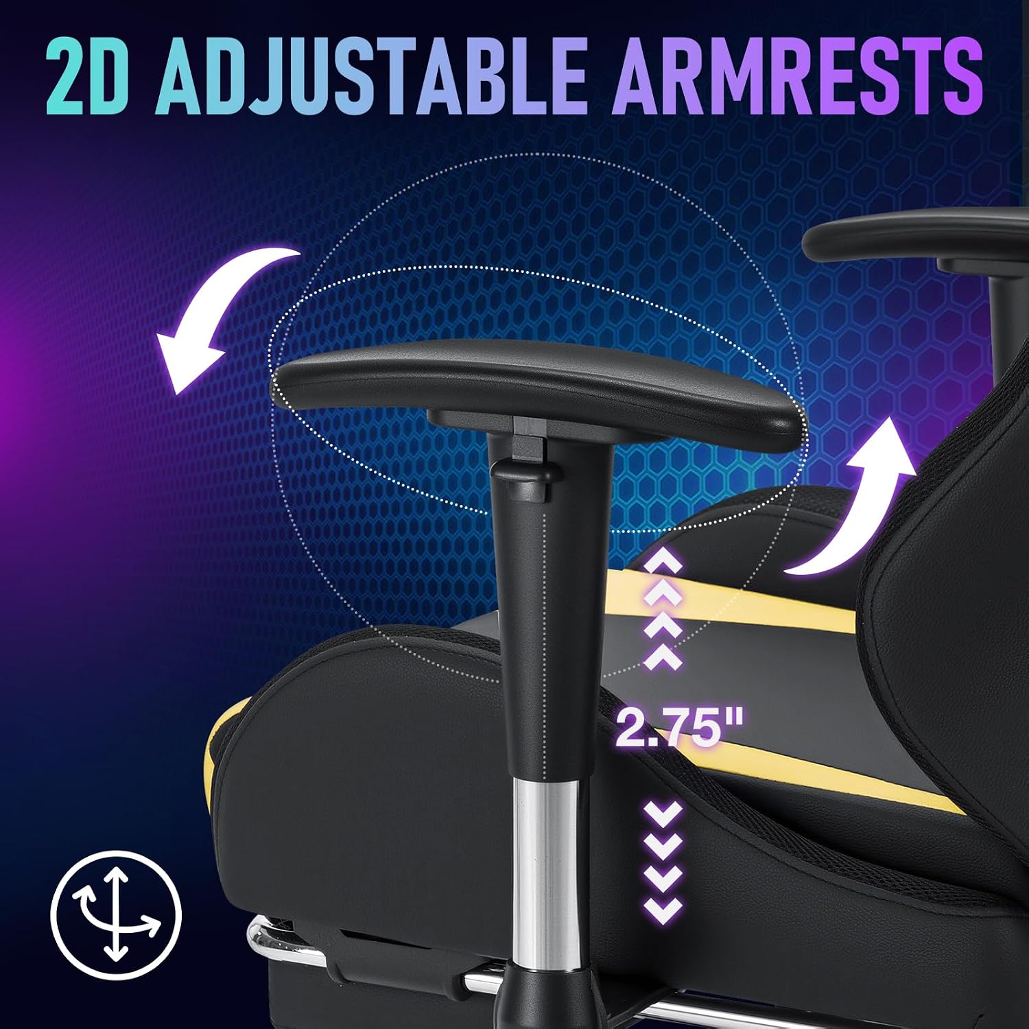 HOFFREE LED Gaming Chair for Kids Reclining Gaming Chairs for Teens 8-15 Computer Chair with Led Lights Kids PC Game Chair with Footrest and Lumbar Support Video Game Chairs Yellow and Black