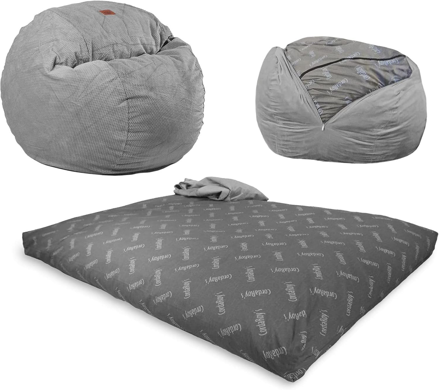 CordaRoy's Faux Fur Bean Bag Chair, Convertible Chair Folds from Bean Bag to Lounger & Chenille Bean Bag Chair, Convertible Chair Folds from Bean Bag to Lounger, As Seen on Shark Tank