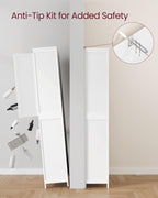 VASAGLE Floor Storage Cabinet, Freestanding Storage Unit with 4 Doors, Adjustable Shelves, 11.8 x 23.6 x 66.9 Inches, for Entryway, Bathroom, Cloud White UBBC550W01