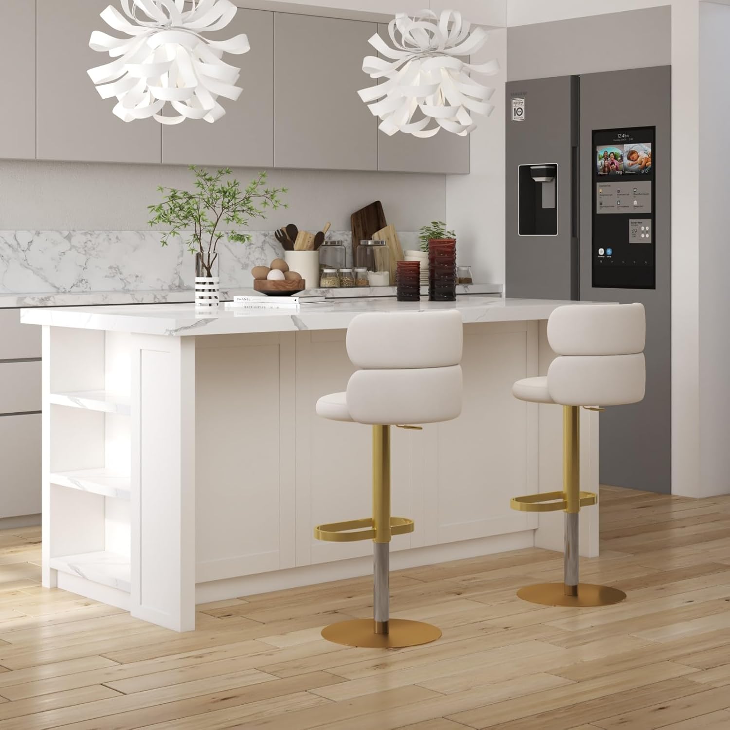 homary Kitchen Island with Bar Stools Set,71" White Kitchen Island with Seating,Sintered Stone Top & Drawers,Freestanding Multifunctional Island Table with 2 Chairs