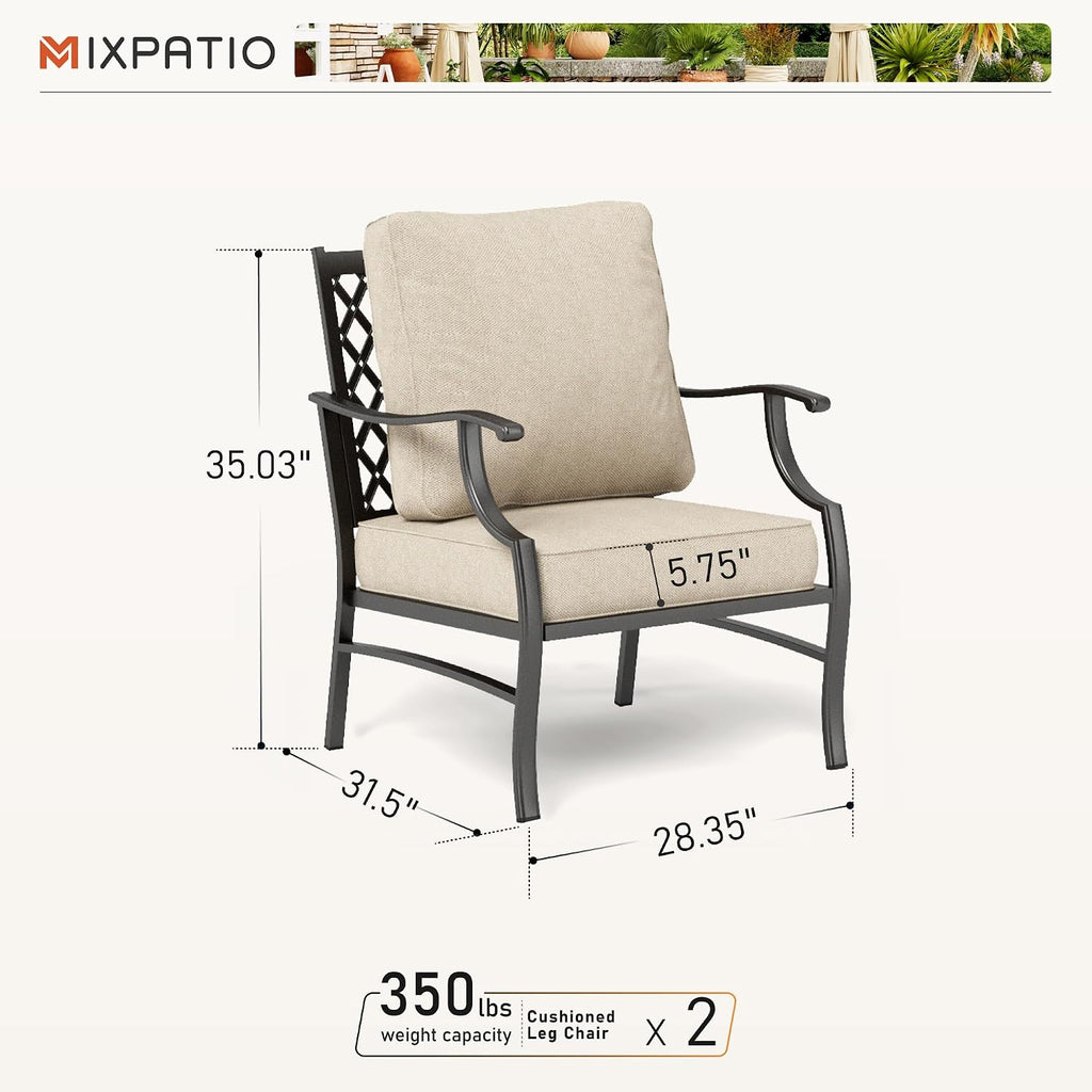 MIXPATIO Patio Chairs Set of 2, High Back Outdoor Patio Metal Leg Chairs with 5.75" Thick Cushions for Bistro Balcony Porch Deck and Yard, Beige