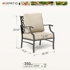 MIXPATIO Patio Chairs Set of 2, High Back Outdoor Patio Metal Leg Chairs with 5.75" Thick Cushions for Bistro Balcony Porch Deck and Yard, Beige