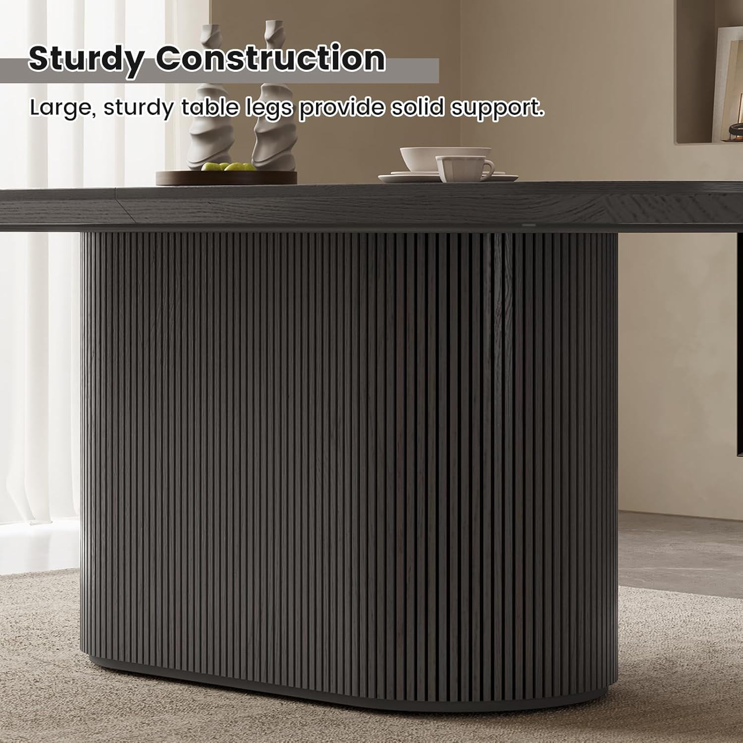 86" Oval Dining Table, Modern Black Kitchen Table, Luxury Rectangular Round Edge Dinner Table, Dining Table for Kitchen, Living Room