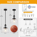 Modern Pendant Lights Kitchen Island, Matte Black Pendant Light Fixtures with 10" Clear Hammered Glass Shade, Industrial Hanging Pendant Lights Fixture for Kitchen Island Dining Room Bedroom Entryway