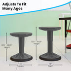 Flash Furniture Carter Adjustable Height Kids Active Stool - Flexible Gray Stool for Classroom and Home - Non-Skid Bottom - Rubberized Seat - 14" - 18" Seat Height
