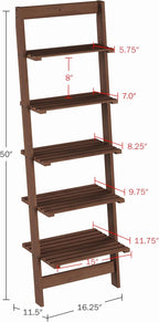 5-Tier Ladder Shelf - 50-Inch Narrow Leaning Bookshelf - Wooden Bookcase for Living Room, Bathroom, Kitchen, Office, or Bedroom Furniture by Lavish Home (Walnut)