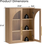 Bathroom Wall Cabinet, 23.5×31.4'' Storage Cabinet, Arched Cabinet Wall Mount with Adjustable Shelf & Glass Doors, Medicine Cabinet for Laundry Room, Bathroom, Kitchen, Living Room,Natural Oak