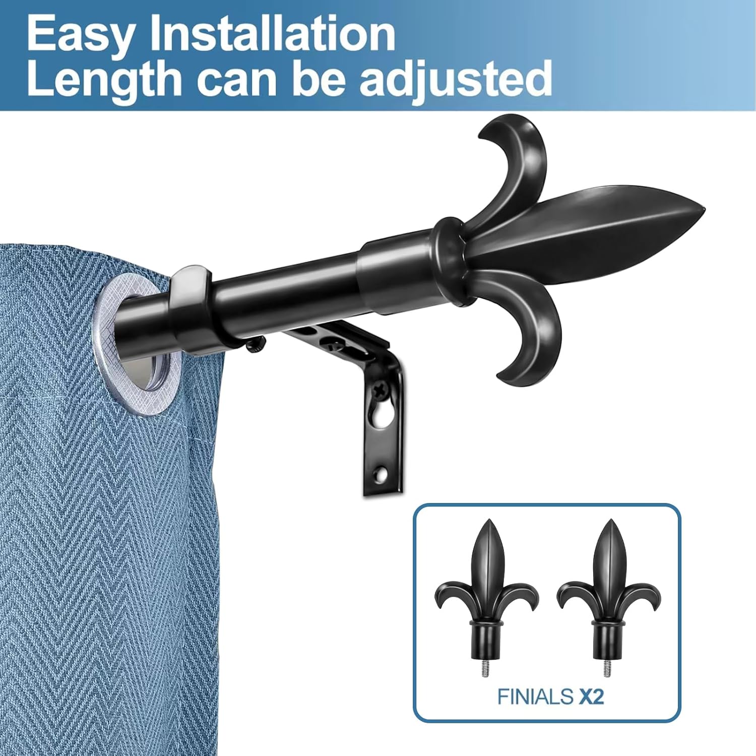 Urbanest Classic Forged Iron Fleur De Lis Window Drapery Rod Set (Black, 48"-84")