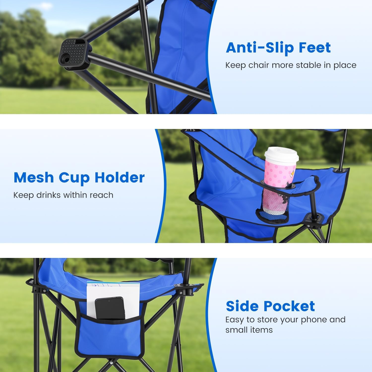 Folding Camping Chair with Detachable 8-Rib Sun Umbrella, 42 Inch Canopy Aluminum Alloy Portable Lawn Chair, Supports 330 lbs, Cup Holder, for Beach Camping Travel