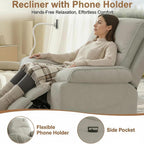 YuuYee Nursery Rocking Chairs Glider Recliner with Flexible Phone Holder, Oversized 360° Swivel Rocker Recliner, Comfortable Nursing Chair for Baby Breastfeeding, Manual Reclining, Velvet, Beige