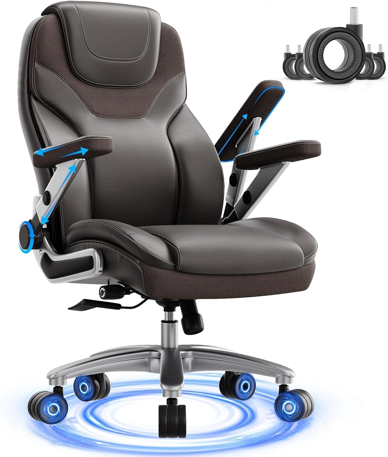 Big and Tall Office Chair with 5D Arms, Fabric & PU Leather Heavy Duty Desk Chair, Adjustable Lumbar Support & Height, Tilt Function, High Back Ergonomic Executive Computer Chair
